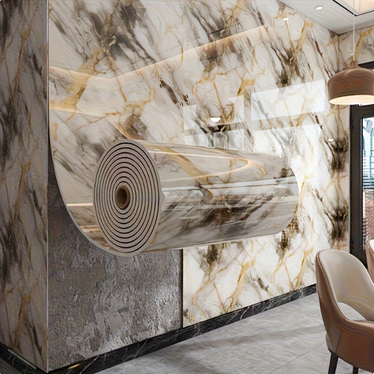 1/2/3 Rollen (60cm x 300cm) Selbstklebende Vinyl-Marmor-Tapete mit 3D-Illusions-Effekt – Abziehbarer Fliesensticker für Wände, Böden und Decken – Realistisches Weiß-Goldenes Marmordesign für Wohnzimmer, Küchenrückwand, Baddekoration, Wanddekor, Moderne De
